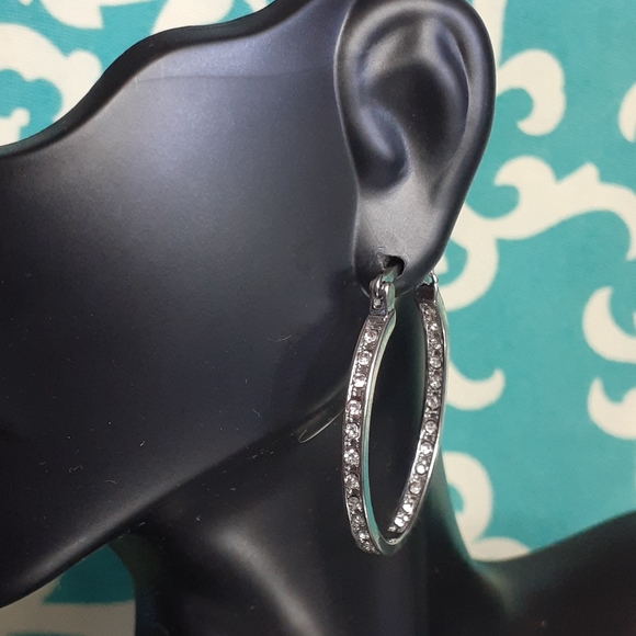 18K Gold Sapphire Hoop-1.5 inches L 1inch Diameter - Picture 2 of 7